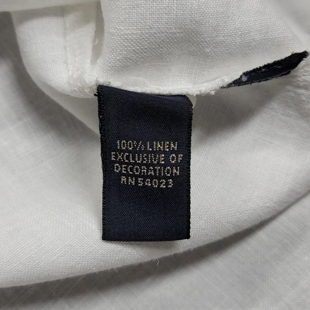 Banana Republic Shirt Mens White 100% Linen Embroidered Guayabera Short Sleeve L